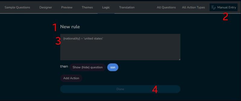 Survey Designer: Manual logic rule entry in the Logic tab