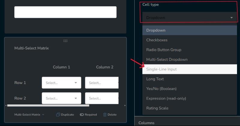 Multi-Select Matrix: how to set a cell type for all matrix cells