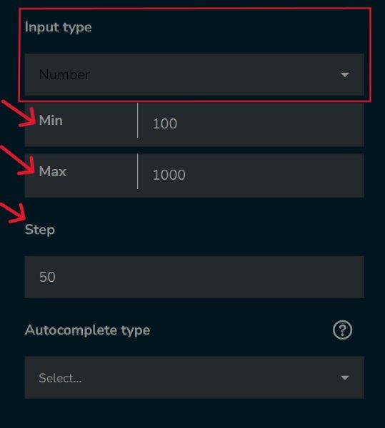 Input type: number