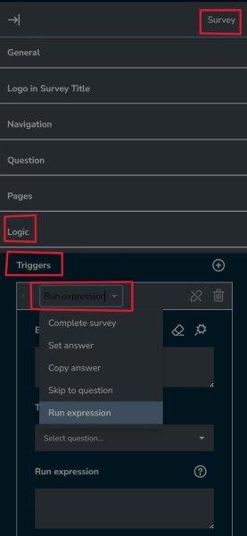 Survey Designer: Skip logic triggers
