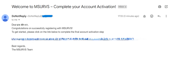 MSURVS Registration Account Activation Link