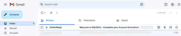 MSURVS Registration Account Activation Mail