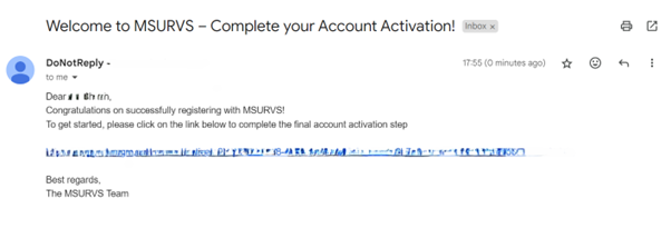 MSURVS Subscription Registration Account Activation Link