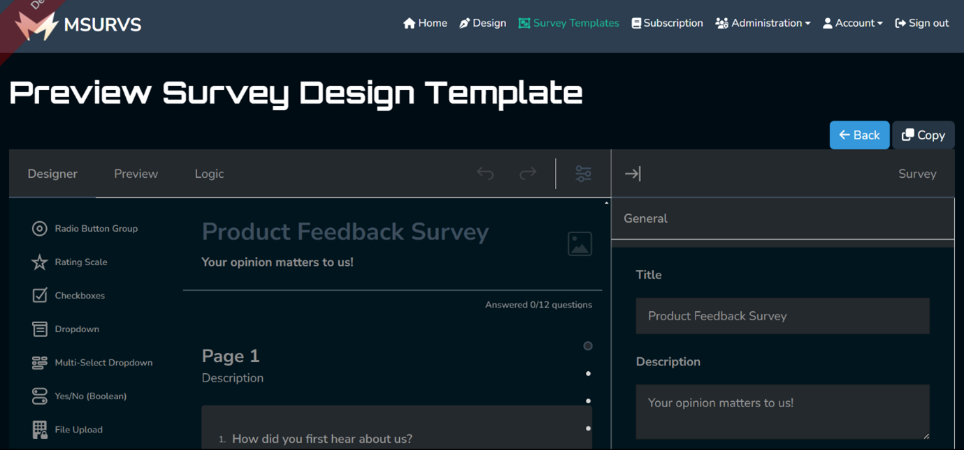 MSURVS Survey Templates Copy