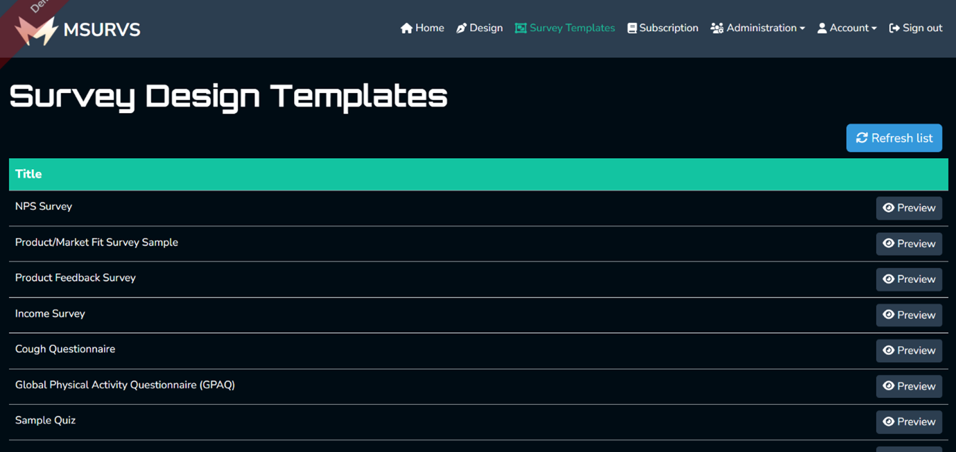 MSURVS Survey Templates