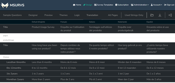 Multilingual Survey Languages