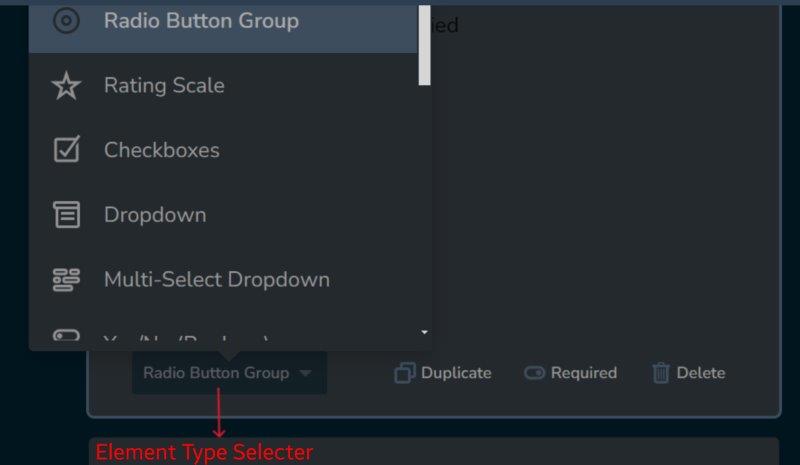 Survey Designer - Element type selector